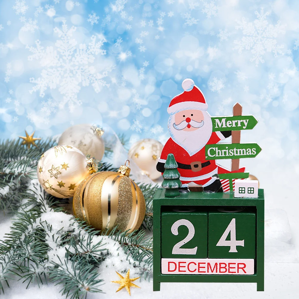 

Wooden Perpetual Calendar Desktop Santa Claus Decorated Classic Xmas Blocks Home Office Christmas Gift Decoration Green