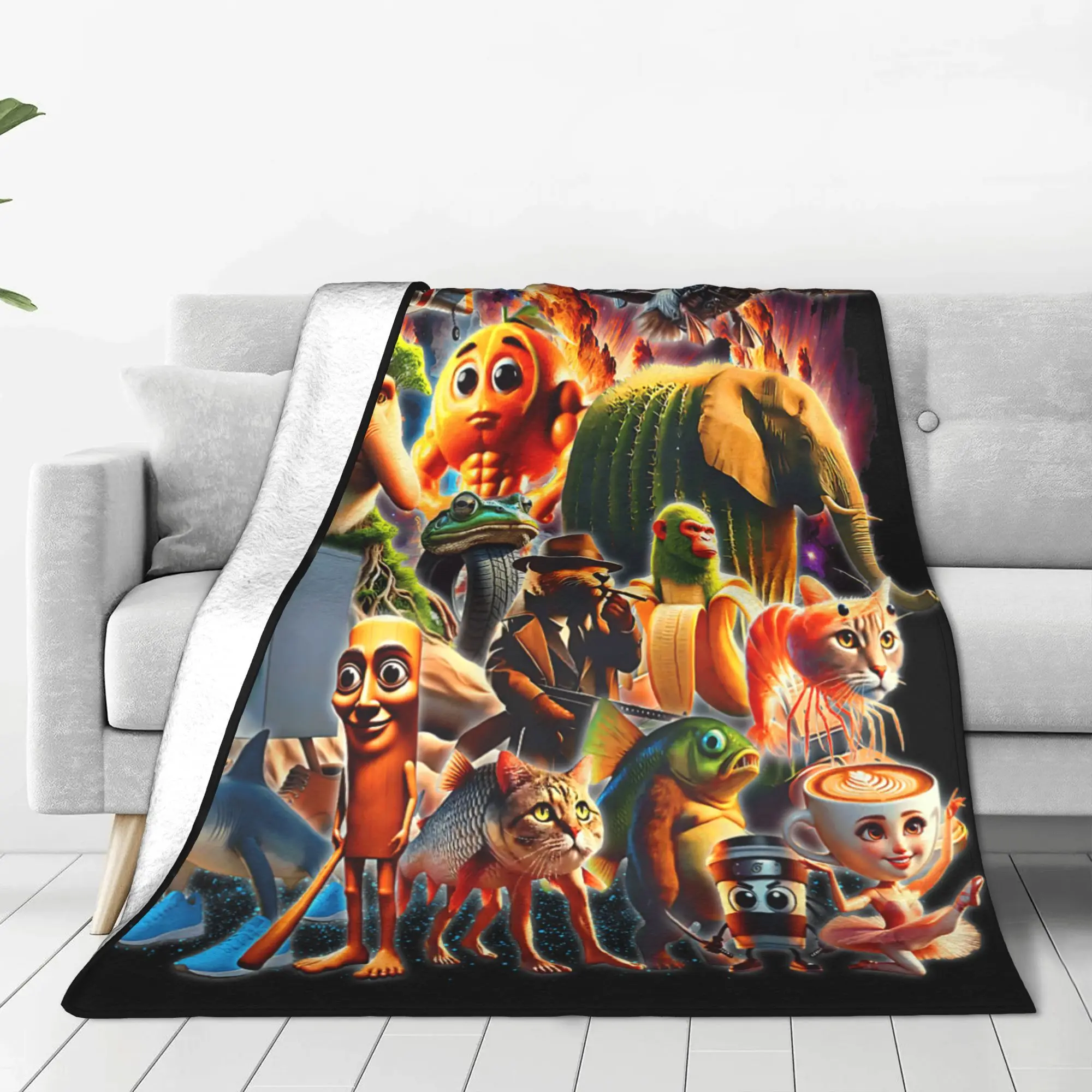 Italian Brainrot AI Generated Animals Plush Blanket Kids Adult  Flannel Throw Blanket For Outdoor Super Soft Bedspread Gift