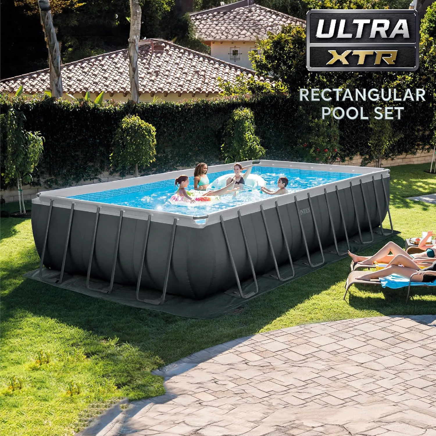 

Deluxe Rectangular Above Ground Pool Kit: Includes 2650 GPH Sand Filter Pump - Salt Water System - Ultra Puncture Resistant