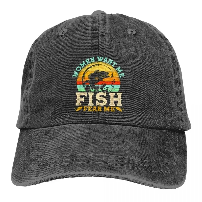 

Fishing Multicolor Hat Peaked Men Women'S Cowboy Cap Fish Want Me Women Fear Me Baseball Caps Personalized Visor Protect Hats