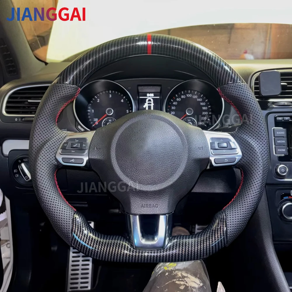 Hydro-Dip Carbon Fiber Steering Wheel For Volkswagen VW Golf 6 MK6 GTI GTD R 2009-2013 Polo Tiguan Passat R-Line Racing Wheel