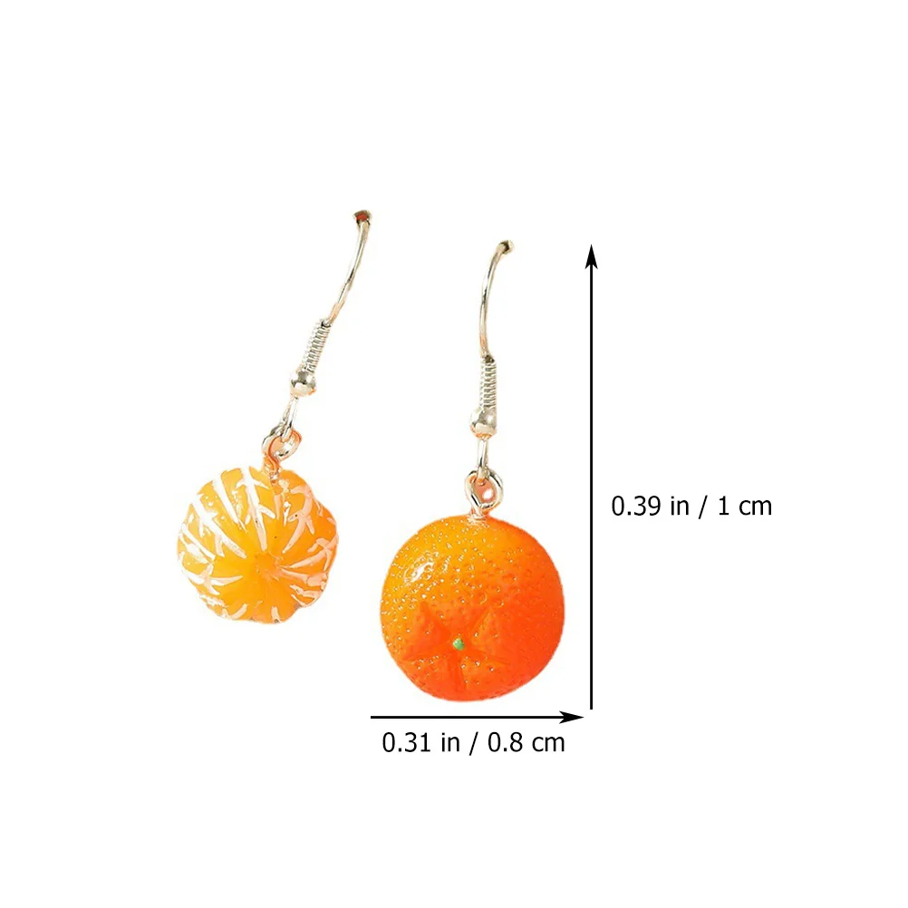 2 Pairs Orange Earrings Resin Fruit Oranges Shaped Dangle Mandarin Simulated Jewelry Modeling