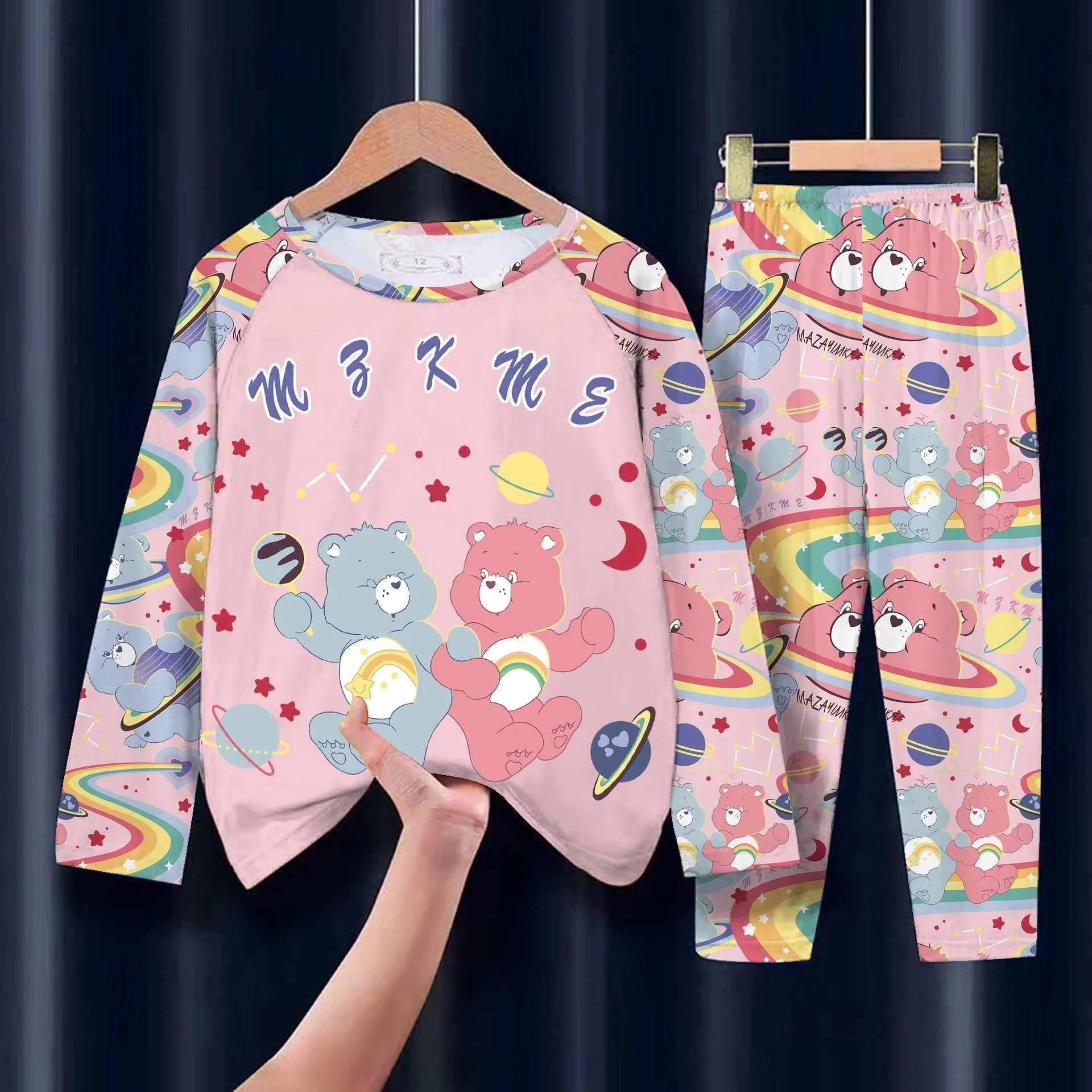 New Kawaii Miniso Rainbow Bear Children\'s Pajamas Spring Long Sleeve Thin Girls Milk Silk Pajamas Home Clothing Children Gifts