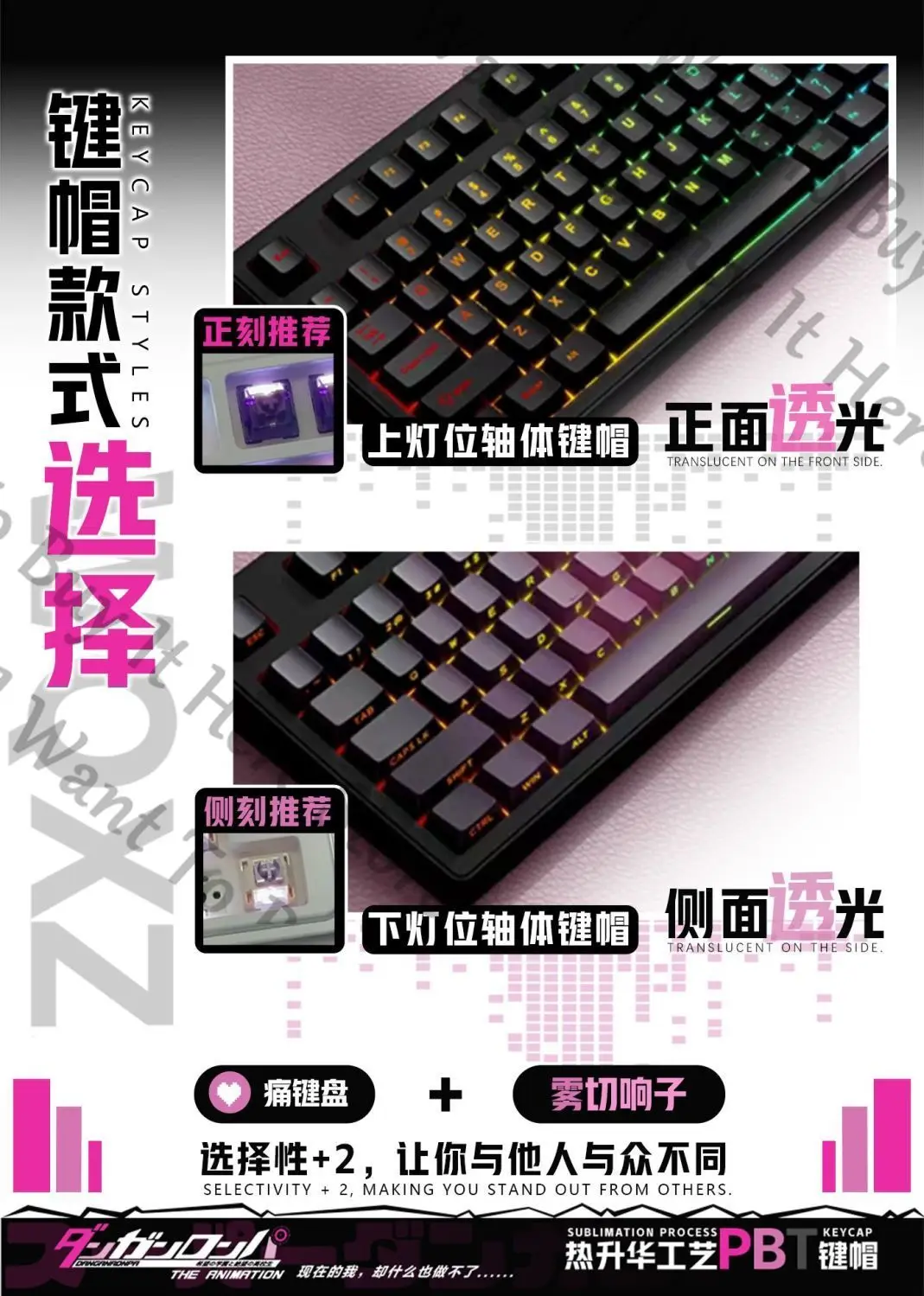 أنيمي دانغانرونا كيريجيري كيوكو تأثيري الجانب محفورة أغطية المفاتيح العادية هالوين غطاء لوحة المفاتيح الميكانيكية ملحق هدية