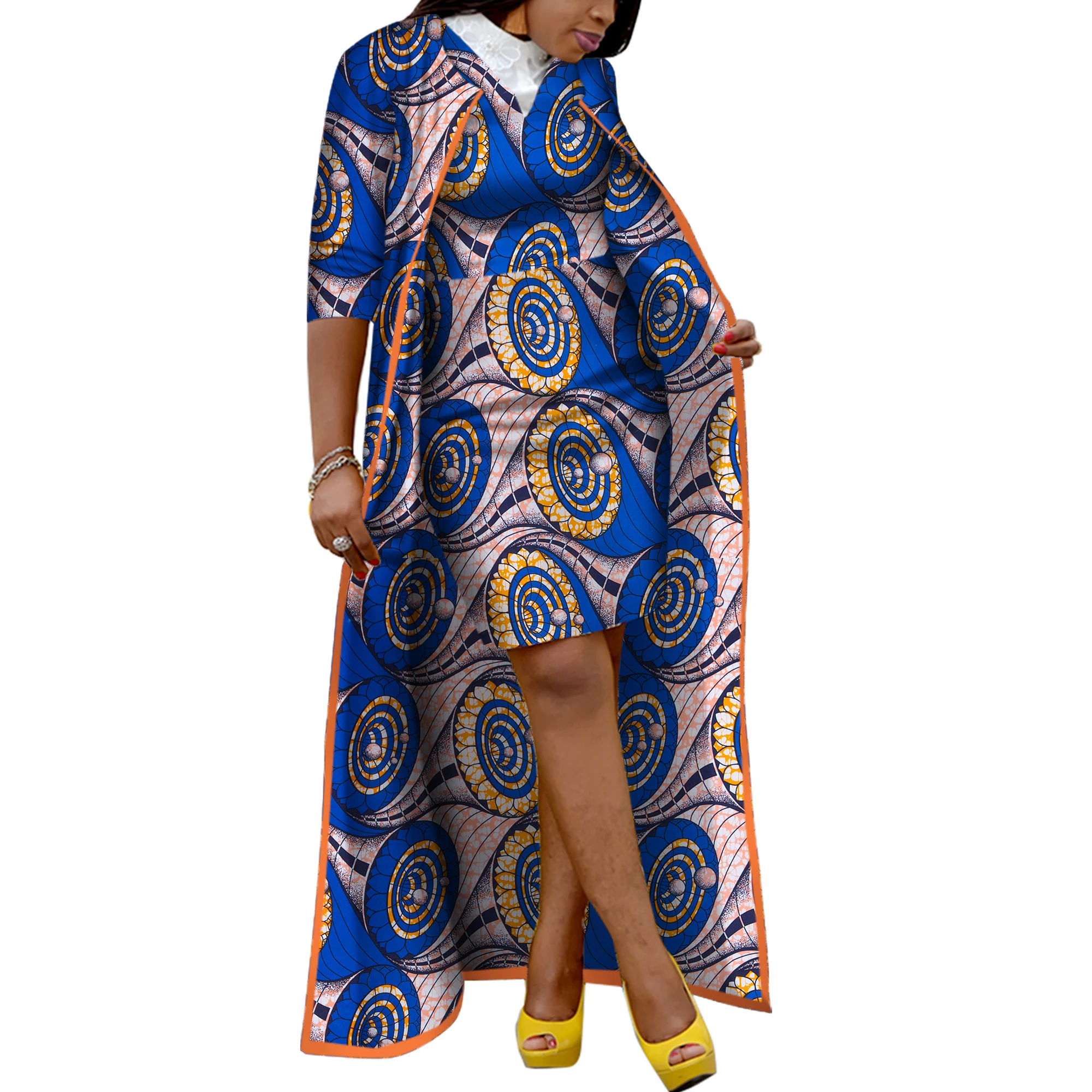 

BRW Осенние комплекты с африканской юбкой для женщин Dashiki X-длинное пальто и юбка Африканская одежда Bazin Женские комплекты больших размеров WY3400