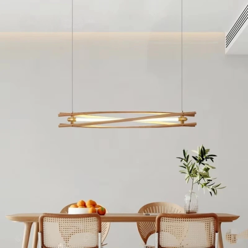 American Restaurant Lamp Medieval Retro Dining Room Bar Chandelier Long Strip Modern Simple High-end Walnut Color Lamp