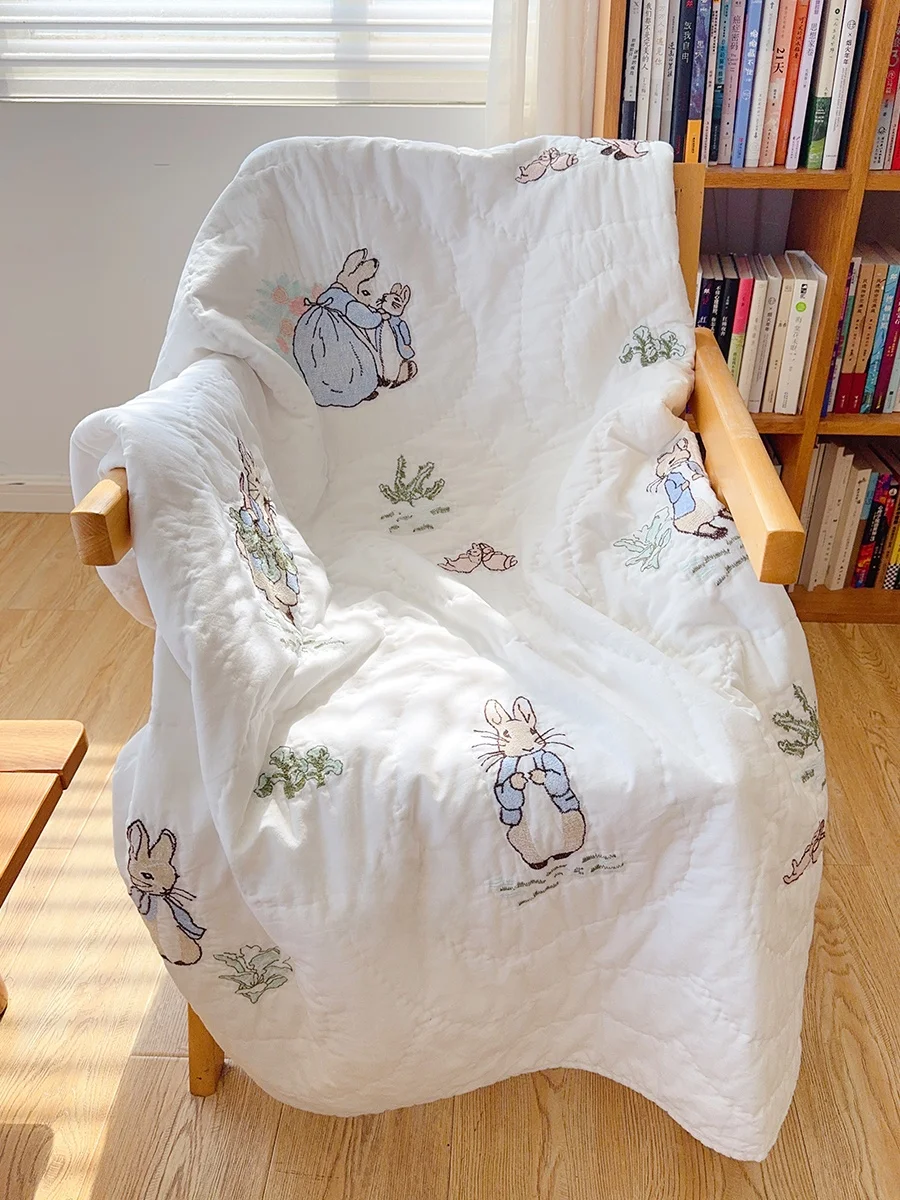 

Комплект постельного белья из хлопка с плотной вышивкой: мультяшный кролик, ручная работа, стеганое одеяло, льняная ткань, для использования в любое время года
