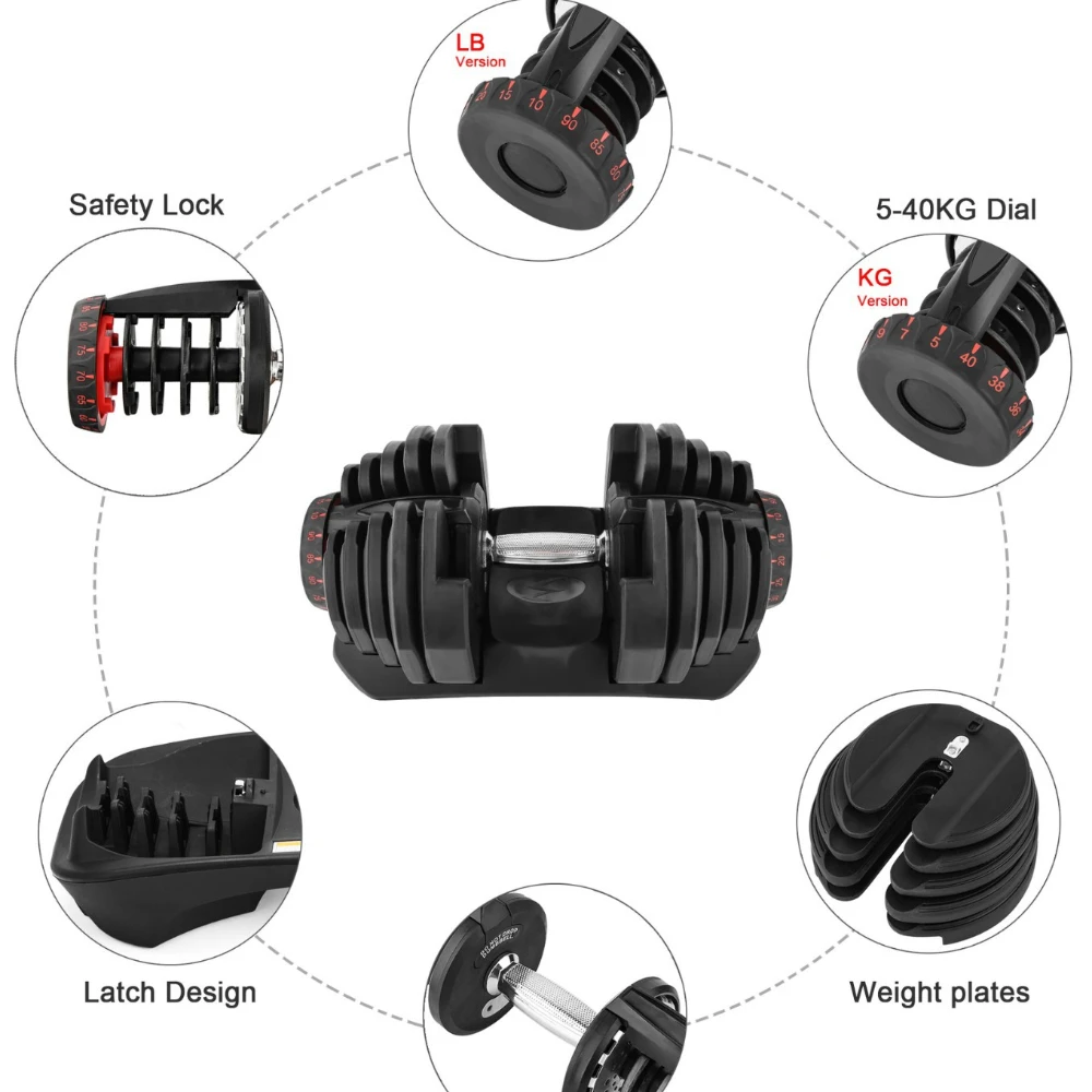 Commercial Gym Adjustable Dumbbell Set 40KG 90LB With Stand Door To Door Heavy Duty Free Weight Strength Training Equipment