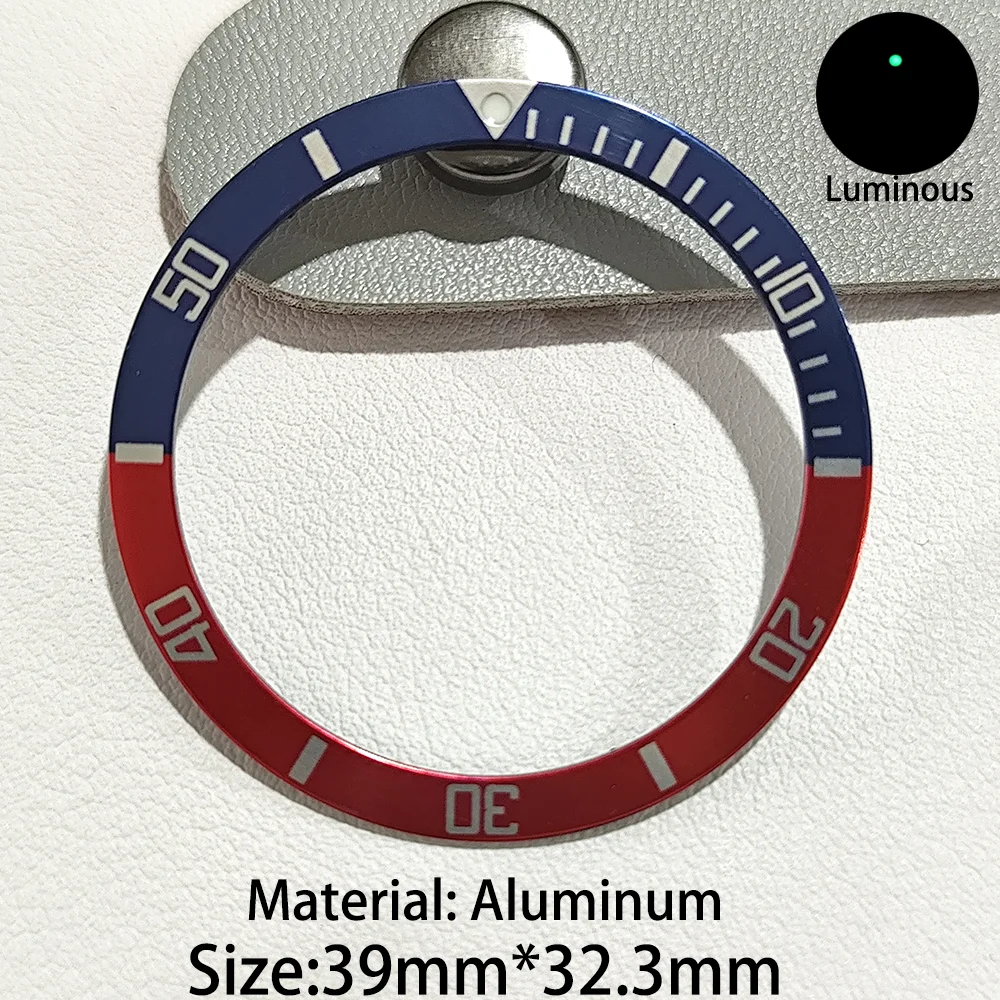 39mm*32.3mm High Quality Flat Luminous Aluminum Watch Bezel Insert Replacement Watches Parts Accessories Multiple color