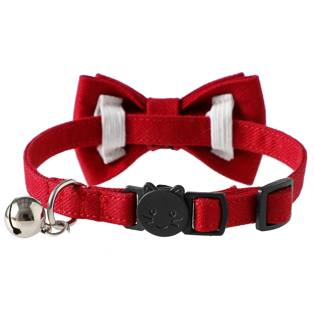 Cotton Soft Red Cat Collar with Bowtie Tiny Bell Safety Buckle Adjustable Kitten Cat Collars Pet Accessories Pet\'s Gift