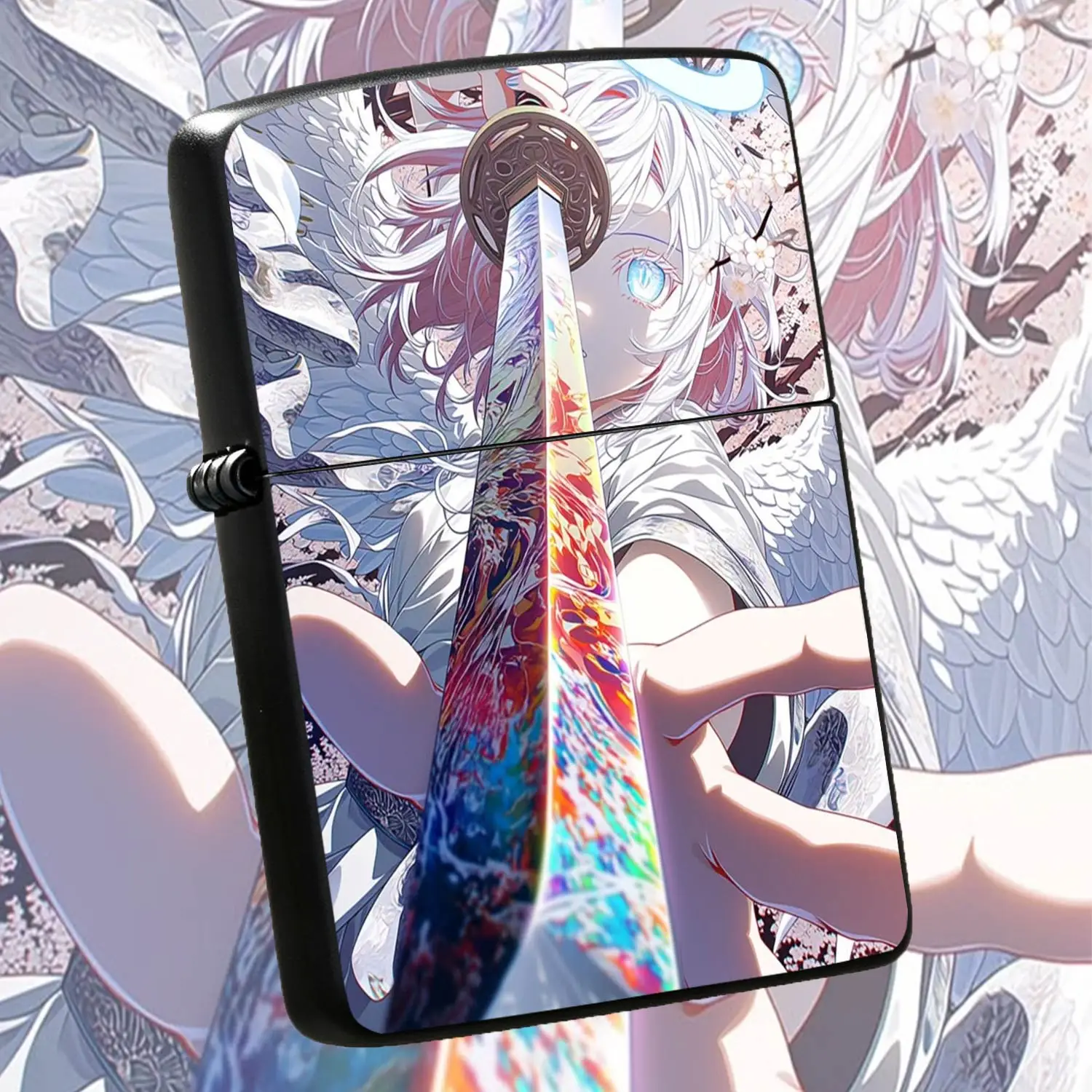 Anime Angel Girl With Colorful Patterned Blade Lighter, Sakura Scenery Aesthetic Portable Daily Tool, All Scenario Usable Exquisite Creative Accessory, Ideal For Personal Use And Gifting With Unique Artistic Stylish Decorative Feature A Hum