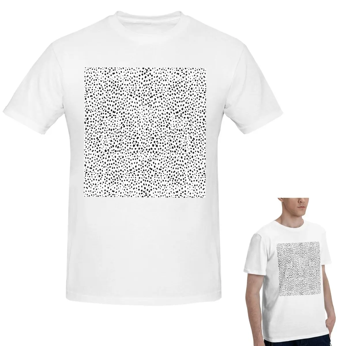 

Хлопковая футболка с далматинскими пятнами, черно-белая футболка в горошек, мужская модная футболка большого размера, мужские летние рубашки с круглым вырезом, топы S-6XL