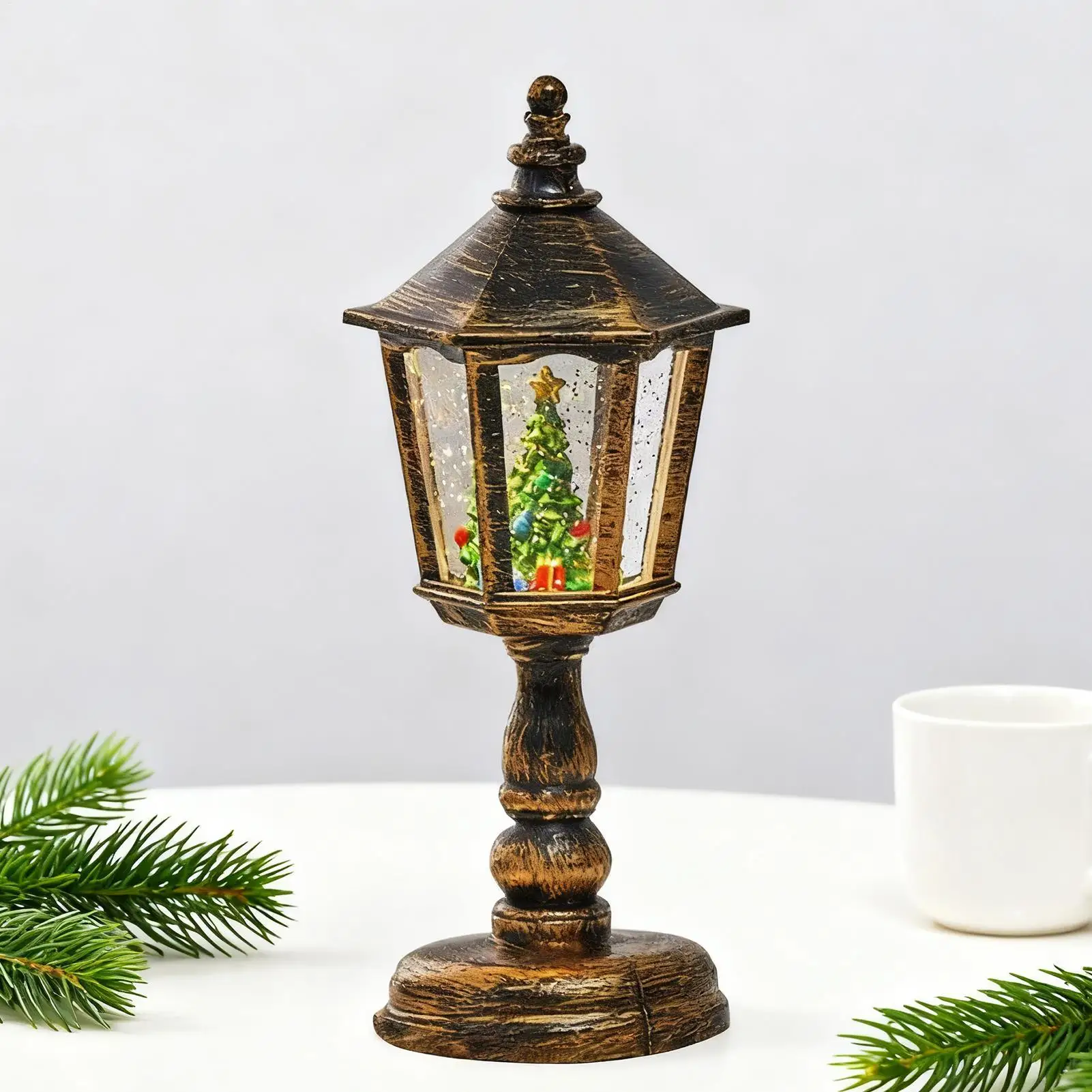 Świąteczne kule śnieżne z rekwizytami scenicznymi, sześciokątny stożek, świąteczna lampa LED w kształcie kuli śnieżnej, dekoracja brokatowa pod drzewko, do pokoju dziecięcego.