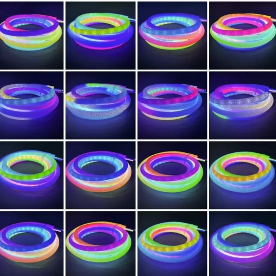 

Умная гибкая силиконовая светодиодная лента RGB, 5В, 360 градусов, IP67, с круглым сетчатым узором, неоновая LED-лента, управление через приложение, комплект с 28-клавишным пультом ДУ