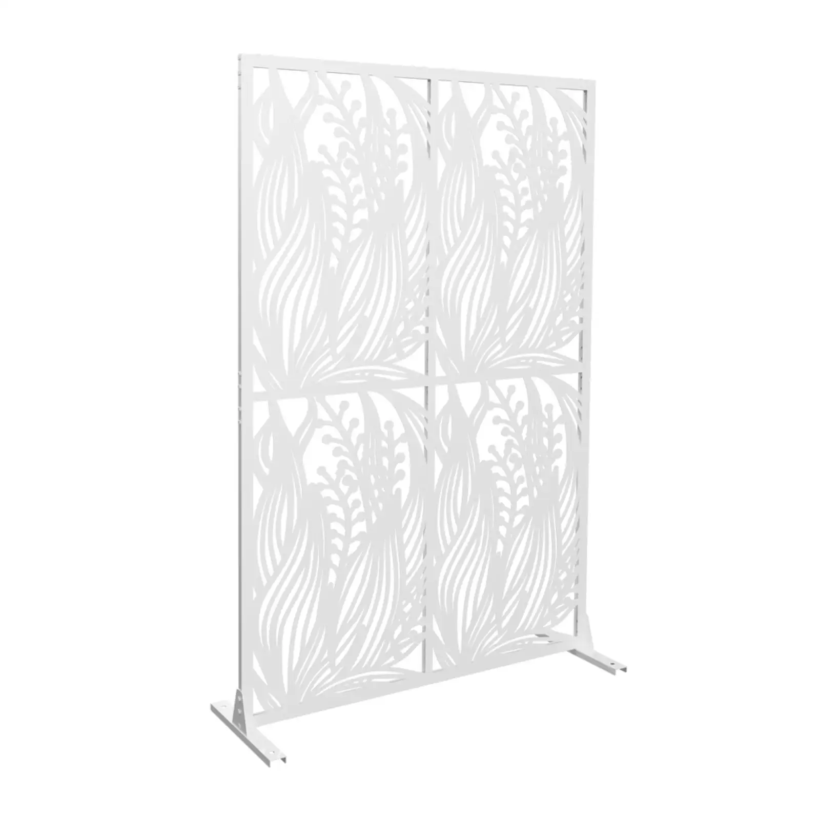 Panel Decorativo de Metal para Separar Ambientes, Biombo de Privacidad con Diseño de Hojas Blancas para Uso en Interiores y Exteriores