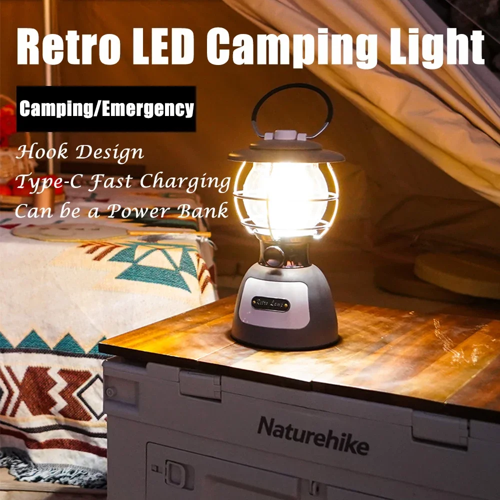 Rechargeable Retro Camping Light Portable 3 Lighting Modes Camping Lantern Stepless Dimming 4000mah Tent Light Camp Power Bank