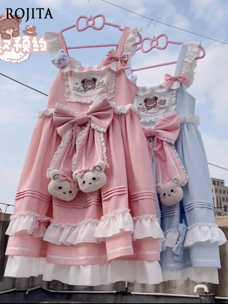 

3D Doll Bear Original Design Ruffled Edge Jsk Bear Lolita Dress WomenCartoon Embroidery Ruffled Doll Collar Long Sleeve Shirt