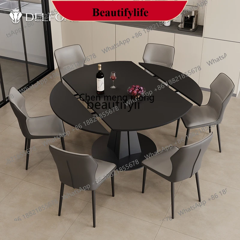 

z183 Rotating and retractable rock slab dining round table, household dining table and chairs, square becomes round