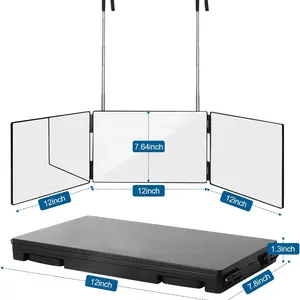 Schwarzer tragbarer Trifold -Spiegel mit einstellbarer Höhe Teleskophaken, 360 Trifold, ideal für das Selbstabschnitt, das wesentliche Make -up, das Falten 8 Hauptverkaufsspiegel Garm - №2