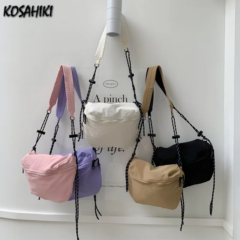 

Korean Casual Simple Solid Zipper Handbags Sweet Y2k Aesthetic Fashion Chic Shoulder Bag Vintage All Match Nylon Crossbody Bags