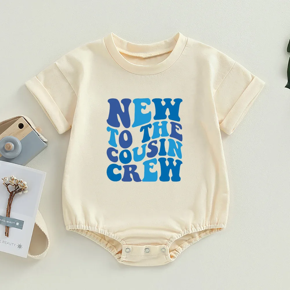 New To The Cousin Crew Newborn Baby Boy Girl Bubble Romper Boho Retro Cute Cousin Natural Crew Bodysuit Infant Summer Outfits