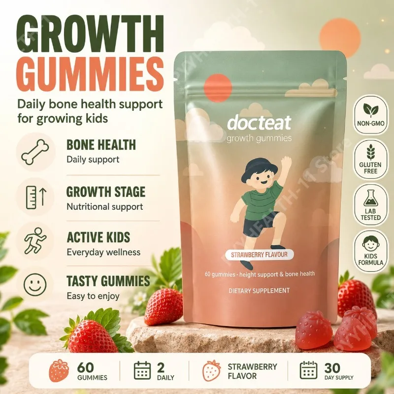 Kids Calcium Gummies Vitamin D3 K2 Supplement Strawberry Flavor Bone Health Support Daily Wellness Nutrition 60 Gummies
