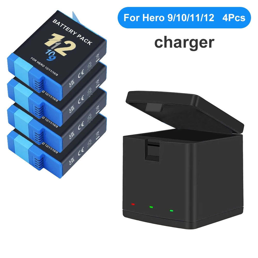 Jollmono Battery For GoPro Hero 12 11 10 9 2000 mAh Battery 3 Ways Fast Charger Box For GoPro Hero Accessories