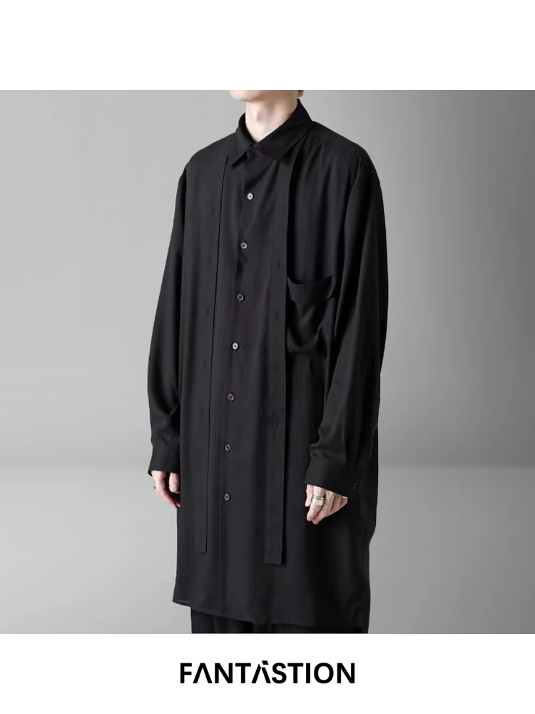 

FANTASTION uniquely designed men's performance shirt Minglu style men's casual shirt Korean trendy apparel Black men's shirts