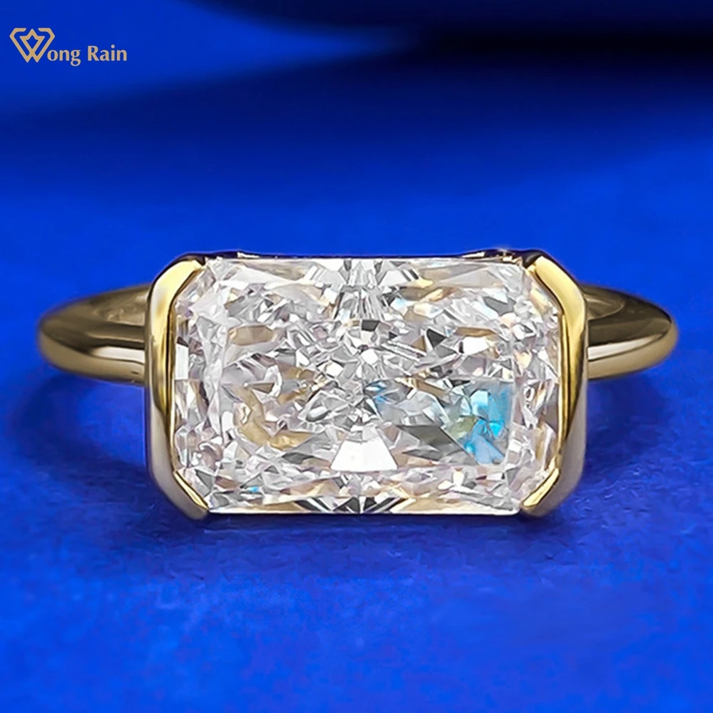 Wong Rain 18K Gold Plated 925 Sterling Silver Crushed Ice Cut 7*11MM Lab Sapphire Gemstone Ring for Women Fine Jewelry Wholesale