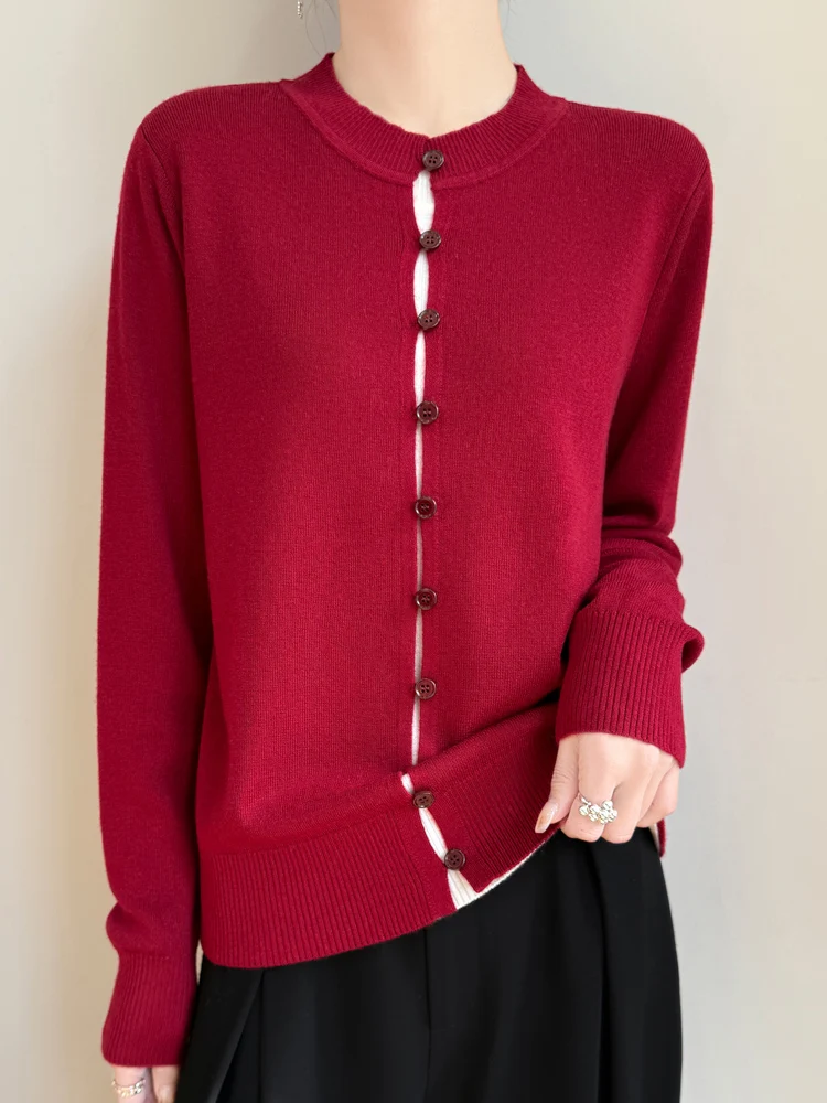 Women's Round Neck Knitted Cashmere Sweater Simple Soft Warm Merino Wool Cardigan Knitwear Autumn Winter  Elegant Clothing