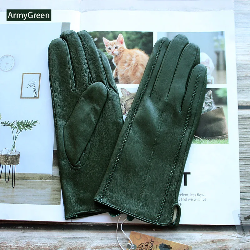 Winter Warm Women's Leather Gloves Fashion Striped Style Velvet Lined Motorcycle Riding Driving Gloves Free Shipping