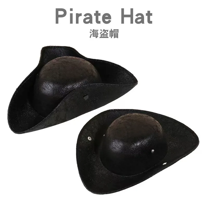 Vintage Brown Pirate Tricorn Hat - Distressed Faux Leather Halloween Costume Hat, Unisex Pirate Accessory for Masquerade Party