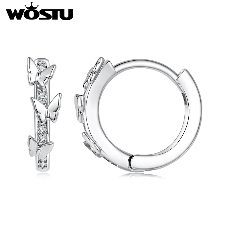 WOSTU Schmetterlings-Huggie-Ohrringe mit 925er Silbernadel, Hochzeits-Zirkon-Creolen, hypoallergen, für Partys, Alltag und als Geschenk