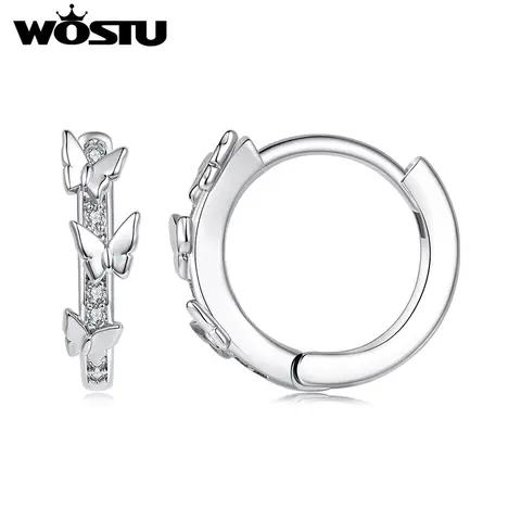 WOSTU Butterfly Huggie Earrings with 925 Silver Needle, Wedding Zircon Hoop Earrings Hypoallergenic Party Daily Wear Gift