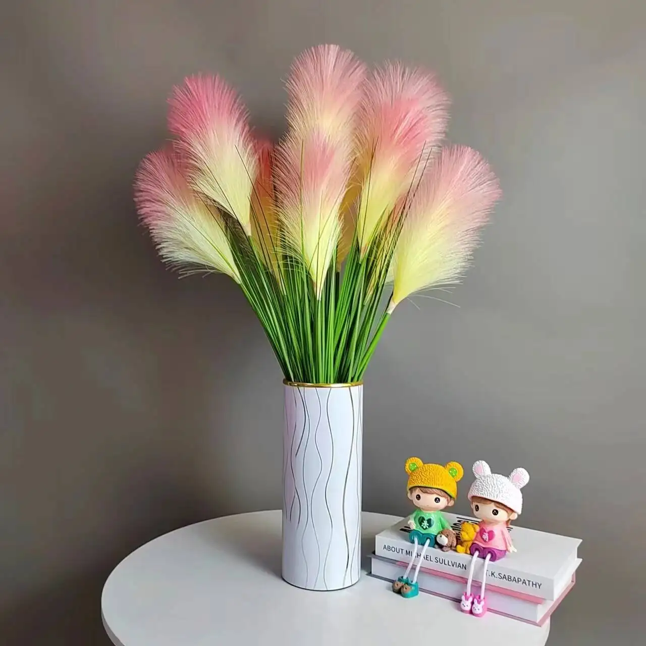 

Buy artificial reed flowers for tabletop, flower bouquet wedding home decoration flowers green plants false flower porch 4pcs