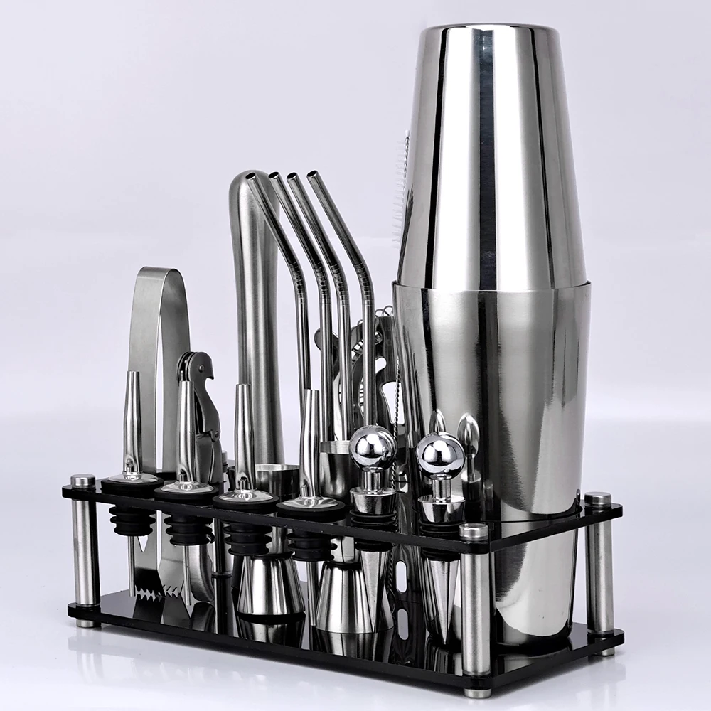 20Pcs Mixer Drink Bartender Kit 350/550/750ml Cocktail Shaker Set Stainless Steel Bars Set Tools With Rack Stand for Bar Party