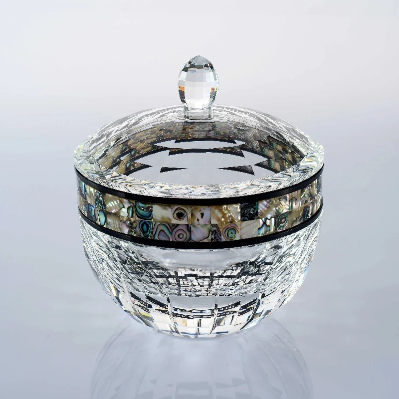 

Clear Polish Bowl Handmade Glass, Cover Crystal Candy Jar Family Dining Table