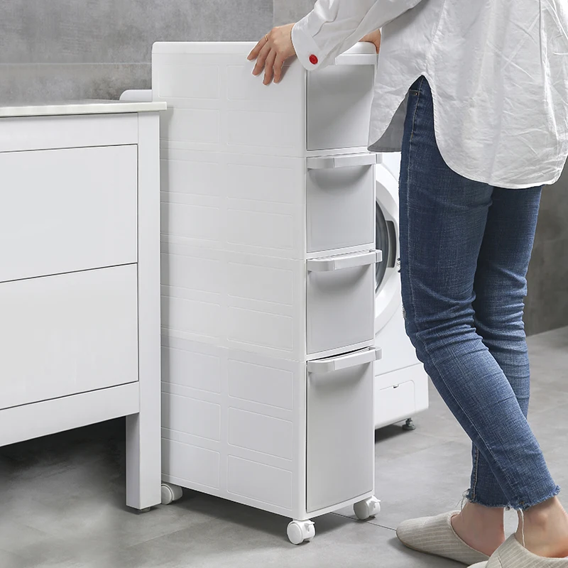 Narrow Gap Storage Cabinet for Bathroom, Drawer Organizer for Toiletries, Plastic Slim Shelf for Bathrooms, Compact Organizing
