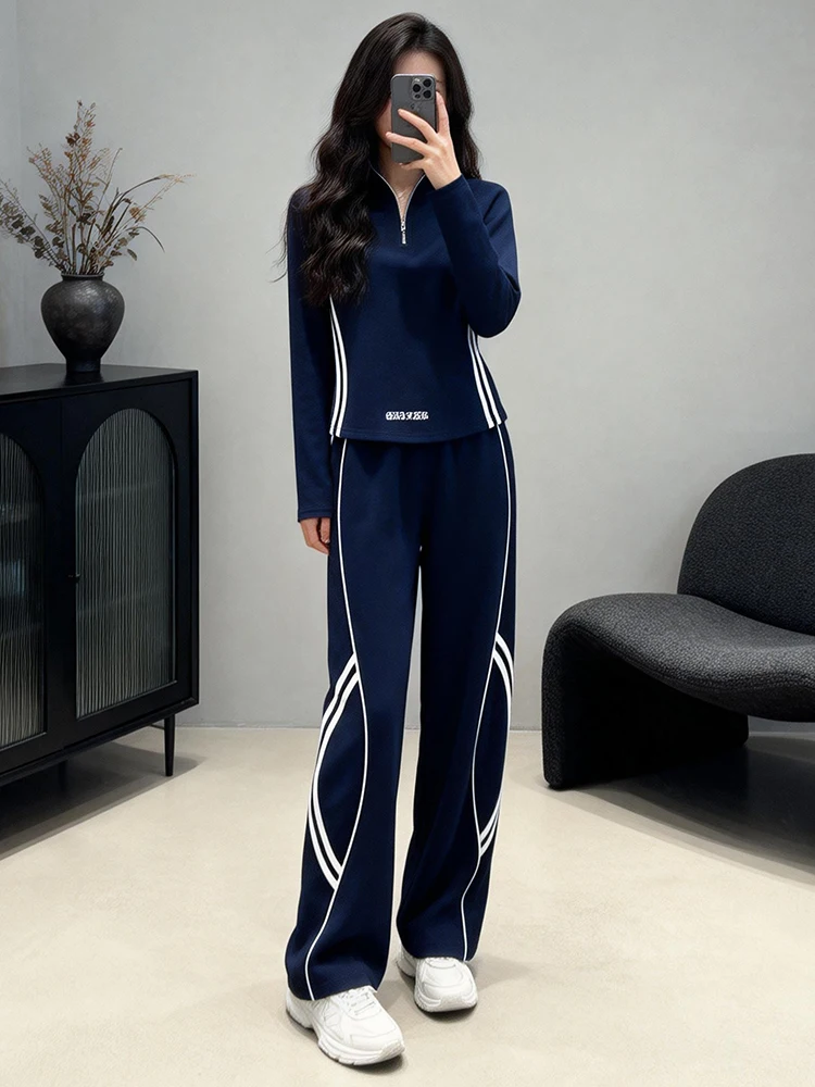 

Spring 2026 Women's Casual Sportswear Set Loose Fit Hoodie f Zipper Wide Leg Pants Two Piece Suite Breathable Medium Thi...