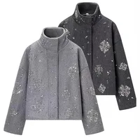 Chaqueta Casual Bordada KIDCRKJ para Mujer, Estilo Urbano, Cuello Solapa, Manga Murciélago, Mezcla de Lana, Nueva Colección Primavera 2026