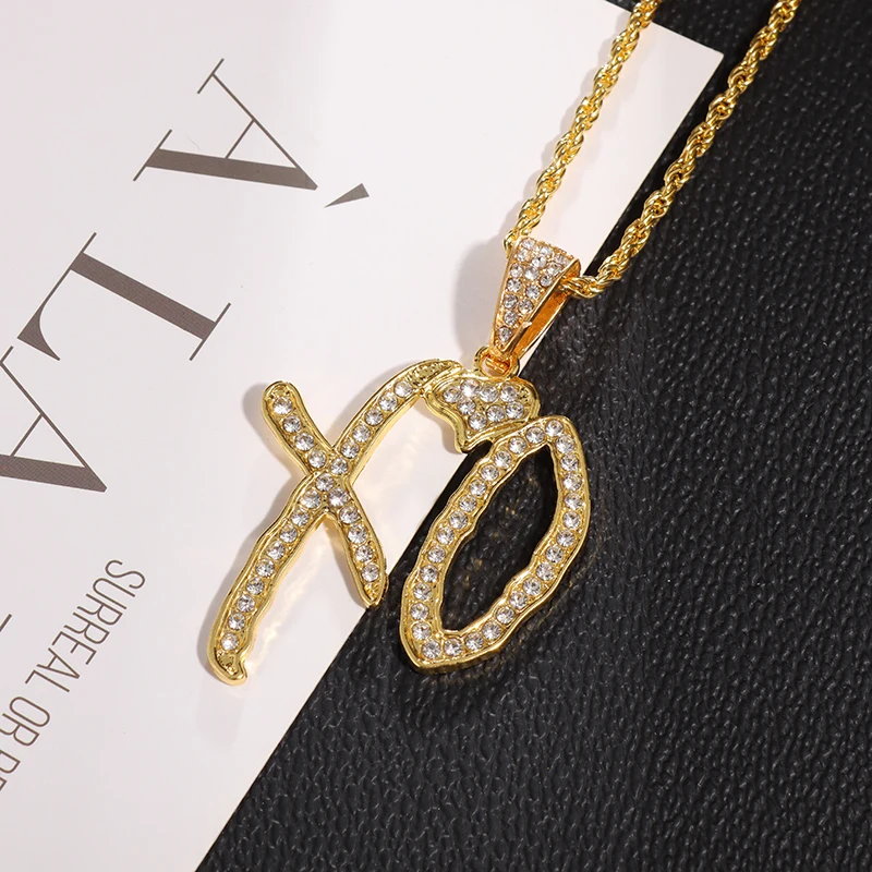 Trend Letter Xo Pendant Necklace Men Women Hip Hop Zircon Necklace Jewelry Gifts