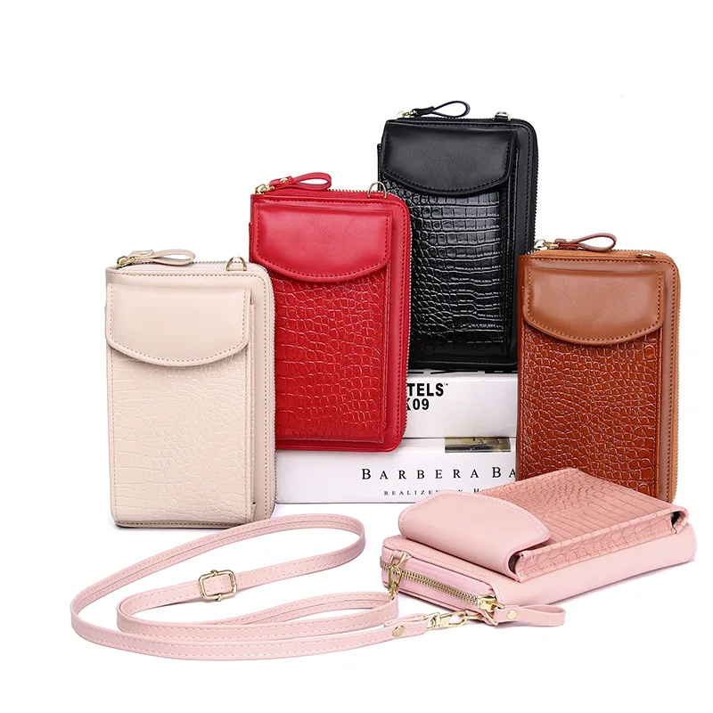 Mobile Phone Bag Women's Multi-Functional Crossbody Vertical Bag Cover Mini Shoulder Crocodile Pattern Coin Purse