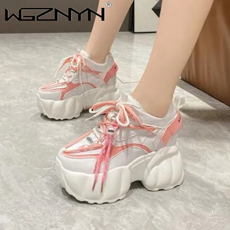 

Autumn High Quality Women Wedges Chunky Sneaker Black Casual Shoes Ladies Vulcanized Shoes High Platform Leather Sneakers Woman