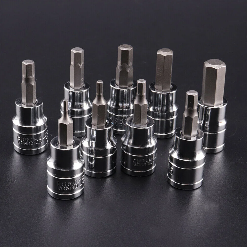 9pcs 3/8 Drive Hex Bit Socket Set with Metric Dimensions 2mm 3mm 4mm 5mm 5.5mm 6mm 7mm 8mm 10mm for General Tool Use