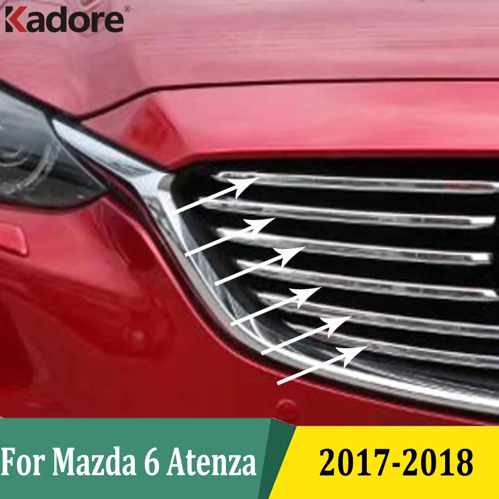 Car Front Grille Cover For Mazda 6 Atenza M6 2017 2018 Chrome Grill Molding Garnish Protector Trim Sticker Exterior Accessories