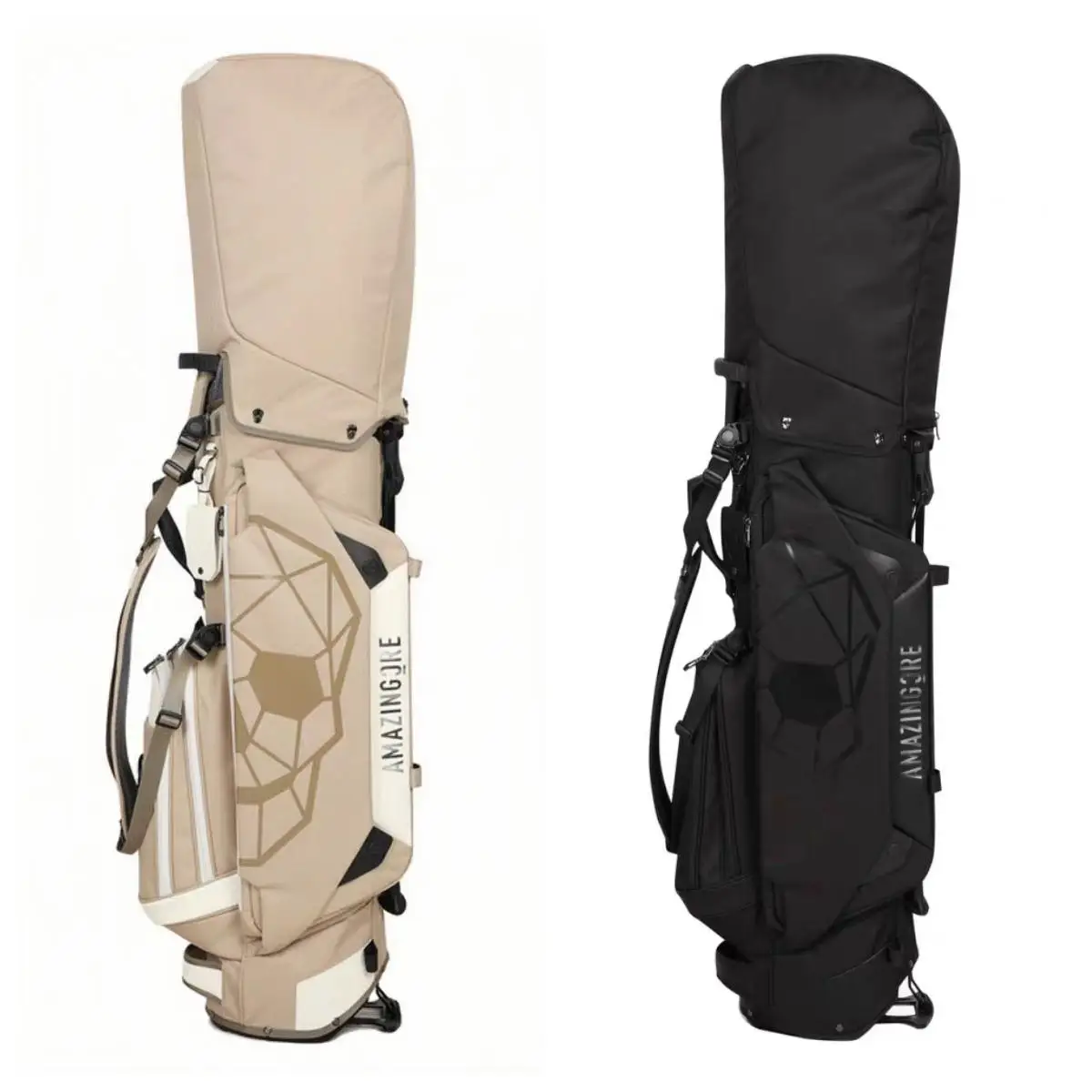 حقيبة جولف بحامل للجنسين باللون الكاكي، تصميم مطبوع عليه جمجمة منفعل، حامل نادي متين وخفيف الوزن #6