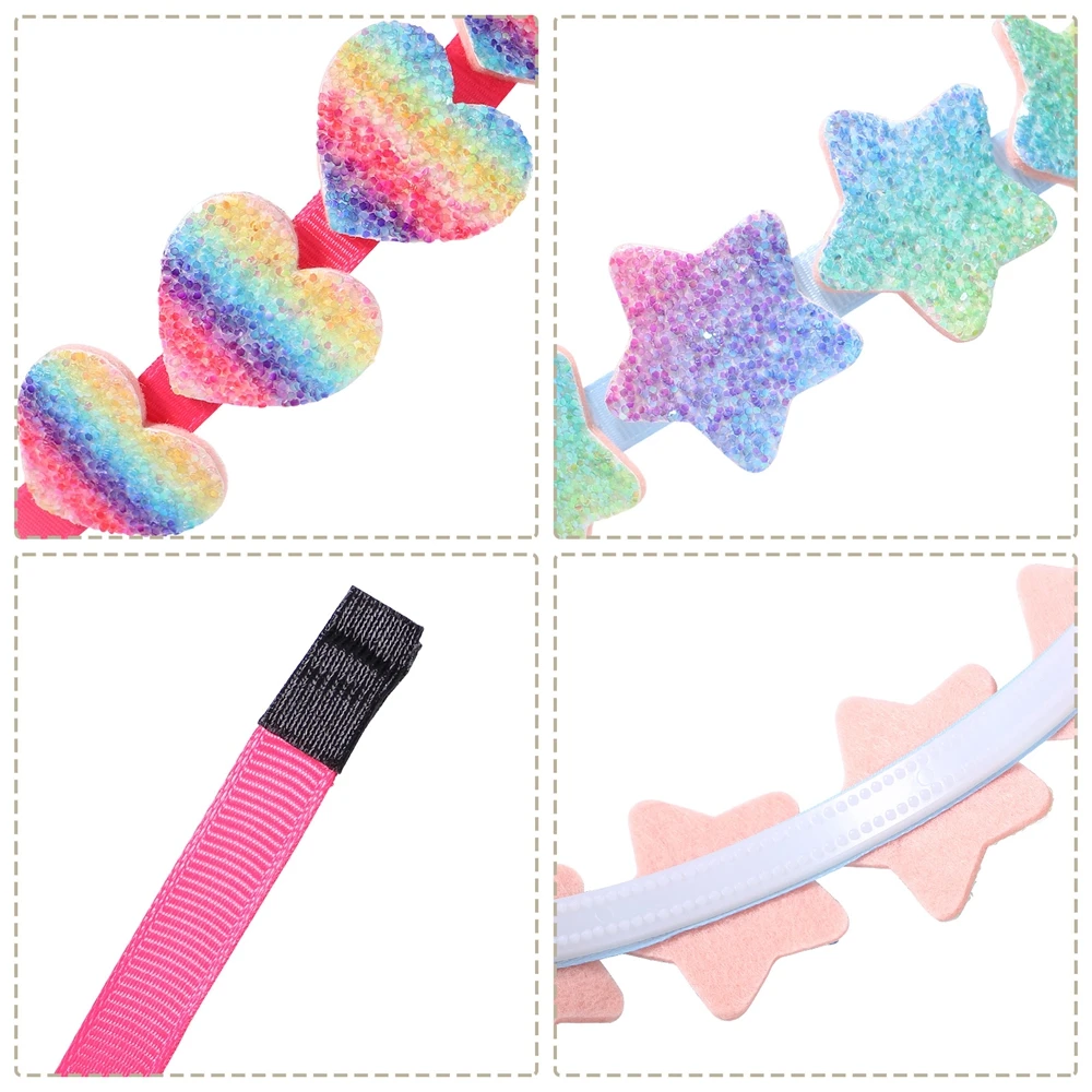 1Piece Rainbow Glitter Heart Hairband Kids Shiny Star Headband Party Gradient Star Hair Hoop For Girls Headwear Hair Accessories