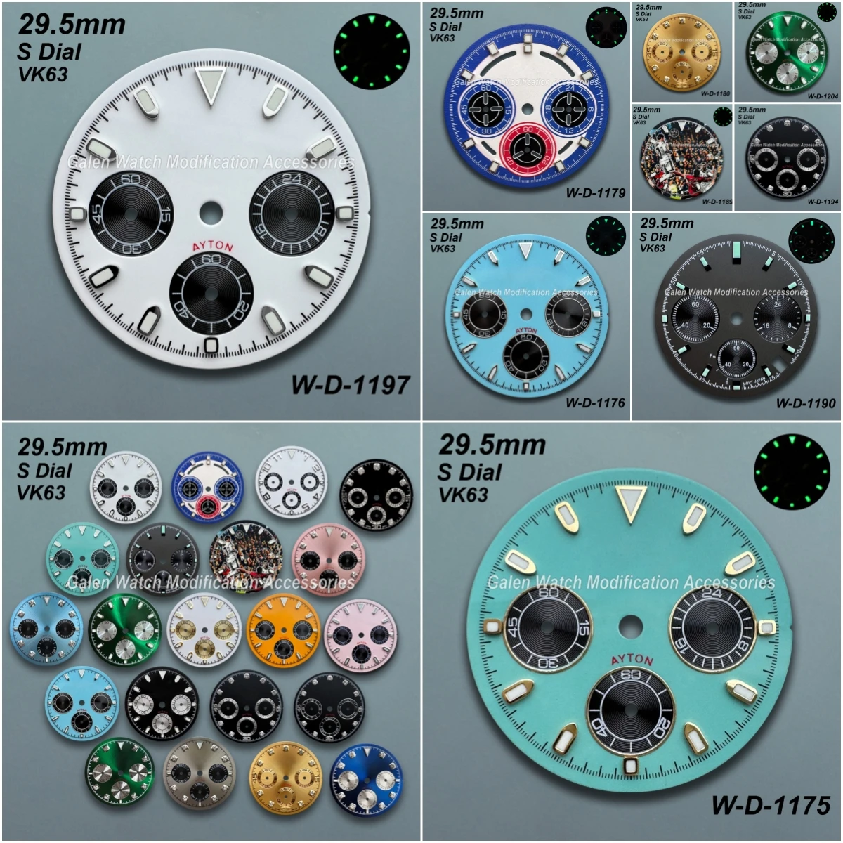 

29.5mm S Logo Panda DTN Diamond Dial Fit VK63 Quartz Movement Green/No Luminous High Quality Watch Modification Accessories