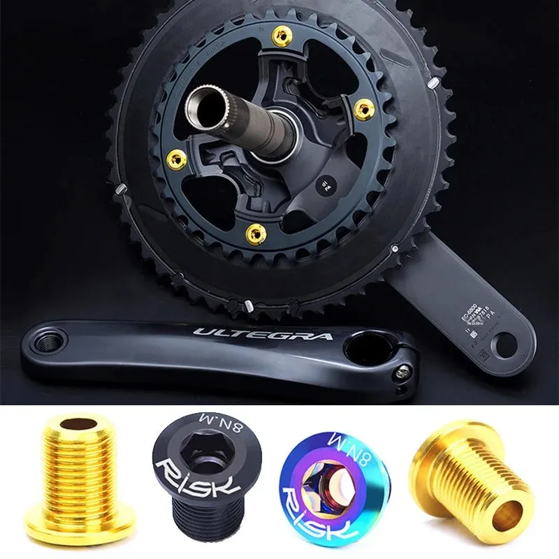 Parafusos de Fixação de Engrenagem de Bicicleta de Estrada em Titânio RISK 4pcs M8x10mm para Pedivela SHIMANO DURA-ACE/ ULTEGRA/ 105