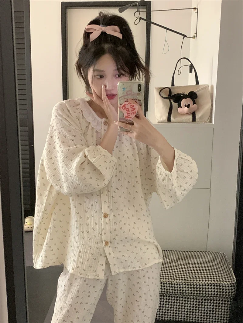 Floral Pajama Sets Women Baggy Sweet Casual Home College Girls Sleepwear Fashion Soft All-match Ulzzang Dormitory Lounge Mujer